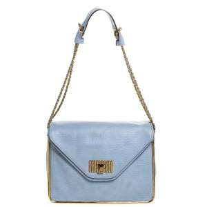 Pre Owned Chloe Sky Blue Leather Medium Sally Shoulder Bag