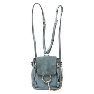 Chloe Cloudy Blue Leather and Suede Mini Faye Daye Backpack
