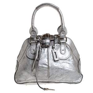 Pre Owned Chloe Metallic Silver Leather Large Paddington Satchel