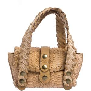 Pre Owned Chloe Beige Python Mini Silverado Satchel