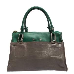 Pre Owned Chloe Grey/Green Croc Embossed Leather Buckle Handle Satchel