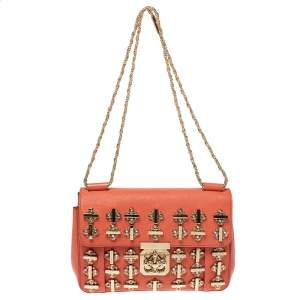 Pre Owned Chloe Orange Leather Medium Crystal Embellished Elsie Shoulder Bag