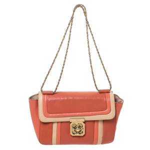 Pre Owned Chloe Orange/Beige Leather Medium Elsie Shoulder Bag