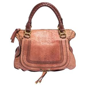 Pre Owned Chloe Cinnamon Rose Python and Leather Large Marcie Satchel