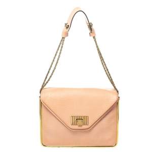 Pre Owned Chloe Peach Leather Medium Sally Shoulder Bag