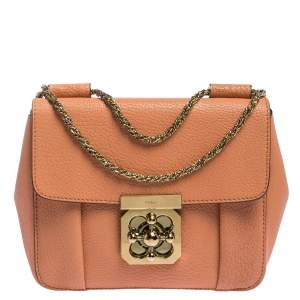 Pre Owned Chloe Coral Orange Leather Small Elsie Shoulder Bag