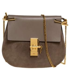 Pre Owned Chloe Beige Leather and Suede Medium Drew Shoulder Bag