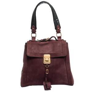Pre Owned Chloe Burgundy/Black Nubuck and Leather Darla Satchel 