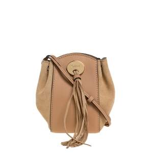 Pre Owned Chloe Beige Leather and Suede  Mini Sac Fringe Shoulder Bag