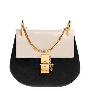 Pre Owned Chloe Black/Beige Leather Medium Drew Shoulder Bag