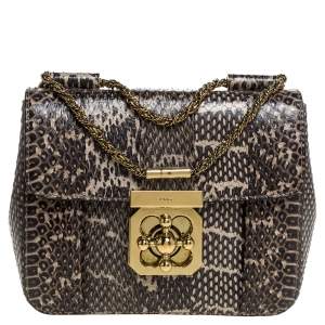 Pre Owned Chloe Black/Beige Python Small Elsie Shoulder Bag