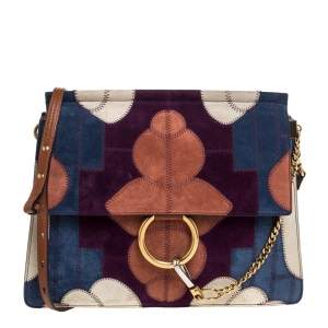 Pre Owned Chloe Multicolor Patchwork Suede and Leather Medium Faye Shoulder Bag