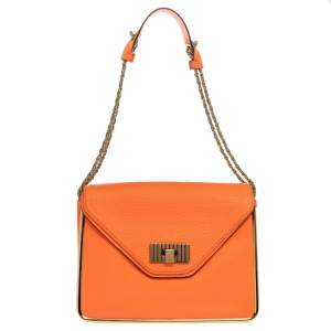 Pre Owned Chloe Neon Orange Leather Medium Sally Flap Shoulder Bag