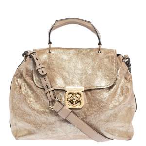 Pre Owned Chloe Metallic Gold Leather Medium Elsie Top Handle Bag