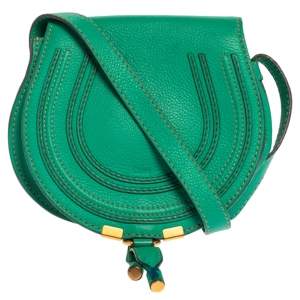 Pre Owned Chloe Green Leather Mini Marcie Crossbody Bag