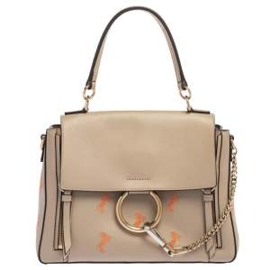 Pre Owned Chloe beige Leather Small Embroidered Faye Day Shoulder Bag