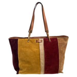 Pre Owned Chloe Multicolor Suede and Leather Keri Striped Tote