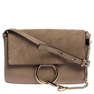 Pre Owned Chloe Dark Beige Leather and Suede Faye Shoulder Bag