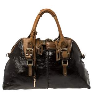 Pre Owned Chloe Dark Brown/Brown Patent Leather Paddington Dome Satchel 