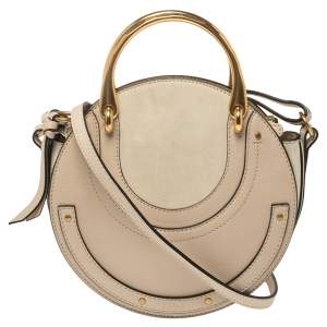 Pre Owned Chloe Beige Leather and Suede Pixie Round Crossbody Bag