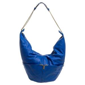 Pre Owned Chloe Blue Leather Milton Triple Chain Hobo 