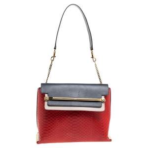 Pre Owned Chloe Tri Color Python And Leather Medium Clare Shoulder Bag