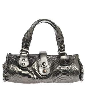 Pre Owned Chloe Metallic Dark Green Python Silverado Satchel