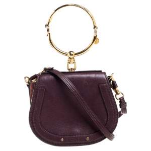 Pre Owned Chloe Dark Burgundy Leather and Suede Small Nile Bracelet Shoulder Bag