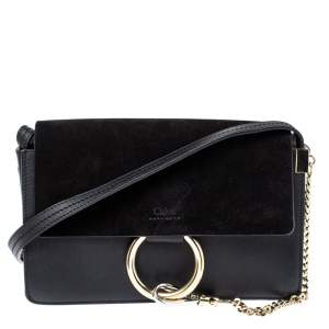 Pre Owned Chloe Black Leather and Suede Faye Shoulder Bag