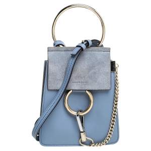 Pre Owned Chloe Light Blue Leather and Suede Mini Faye Crossbody Bag
