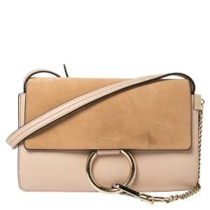 Pre Owned Chloe Peach Leather and Suede Faye Shoulder Bag