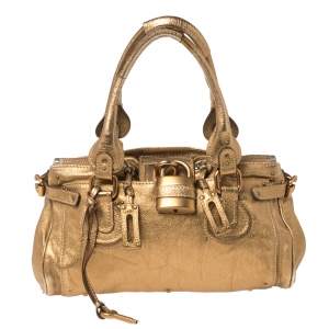 Pre Owned Chloe Golden Brown Grained Leather Medium Paddington Satchel