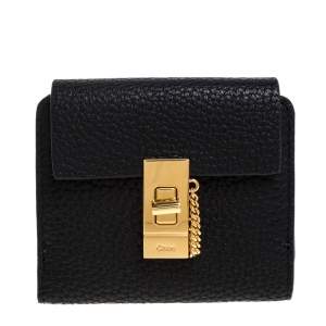 Pre Owned Chloe Black Leather Drew Compact Wallet