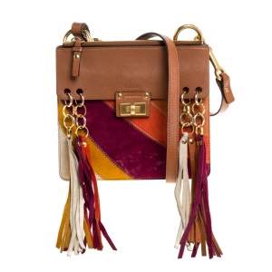 Pre Owned Chloe Multicolor  Leather and Suede  Small Jane Tassel Shoulder Bag