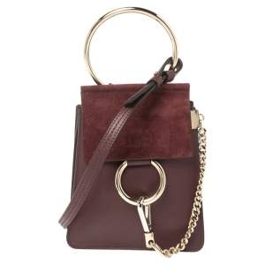 Pre Owned Chloe Dark Burgundy Leather and Suede Mini Faye Crossbody Bag