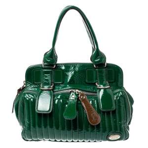Pre Owned Chloe Green Patent Leather Double Zip Pocket Satchel
