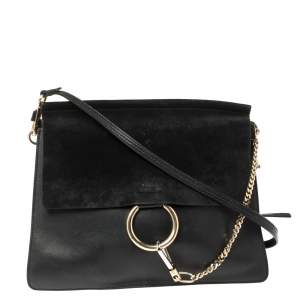 Pre Owned Chloe Black Leather and Suede Medium Faye Shoulder Bag