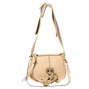 Pre Owned Chloe Beige Leather Flap Shoulder Bag