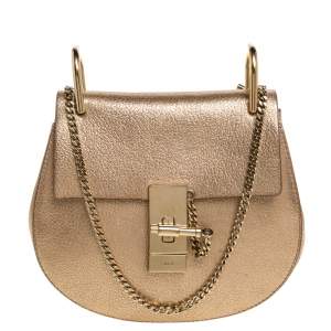 Pre Owned Chloé Metallic Gold Leather Small Drew Shoulder Bag