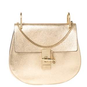Pre Owned Chloe Metallic Gold Leather Medium Drew Shoulder Bag