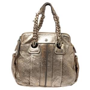 Pre Owned Chloe Gold Textured Leather Heloise Satchel