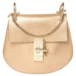 Pre Owned Chloe Metallic Rose Gold Leather Small Drew Shoulder Bag