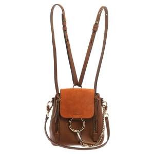 Chloe Brown/Orange Leather and Suede Mini Faye Backpack