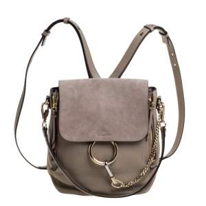 Chloe Grey Leather and Suede Medium Faye Backpack