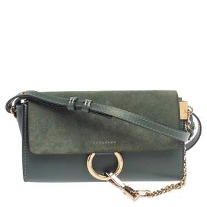 Pre Owned Chloe Blue Leather and Suede Mini Faye Crossbody Bag