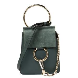 Pre Owned Chloe Sage Green Leather and Suede Mini Faye Crossbody Bag