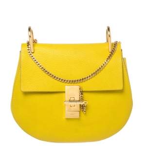 Pre Owned Chloe Lime Yellow Leather Medium Drew Shoulder Bag