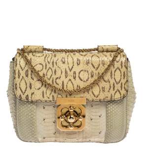 Pre Owned Chloe Grey/Beige Python Small Elsie Shoulder Bag