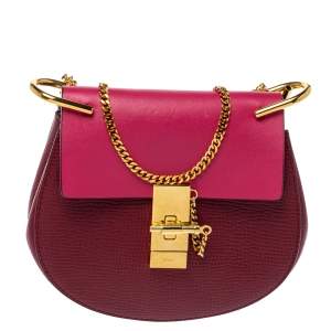 Pre Owned Chloe Burgundy/Fuchsia Leather Small Drew Shoulder Bag