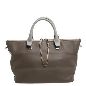 Pre Owned Chloe Dark Beige/Grey Leather Medium Baylee Tote